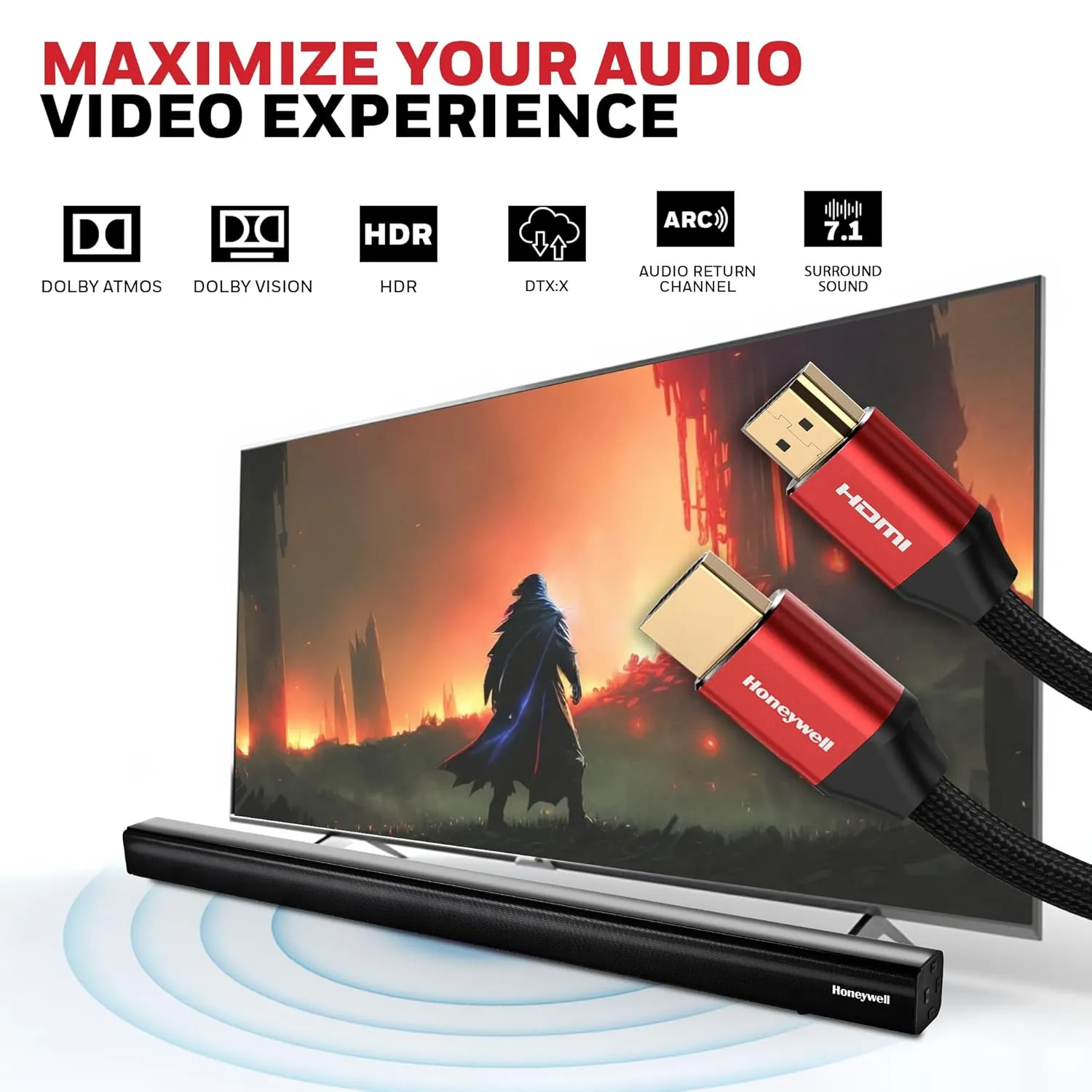 Honeywell HDMI Cable 8K 60Hz with Ethernet 48 Gbps Speed 2.1 Compliant 3m view 2